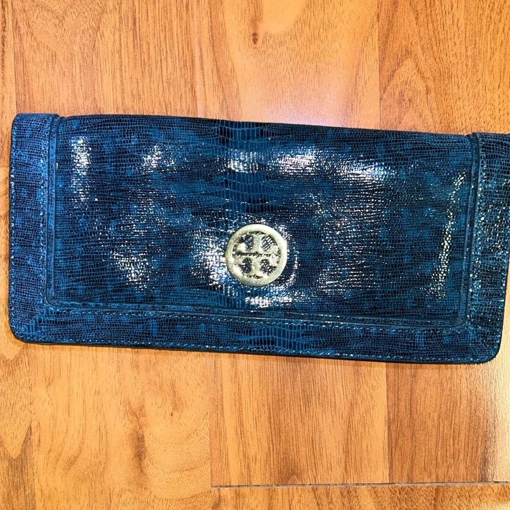 Tory Burch Lizard Embossed Leather Clutch Bag Long Wallet